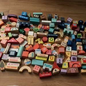 Colorful Wooden Building Block Town Set for Kids - Multi-Color